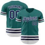 Custom Name and Number Authentic Baseball Jersey - Personalized Teal Navy White Line Design Personalized Teal Navy-White
