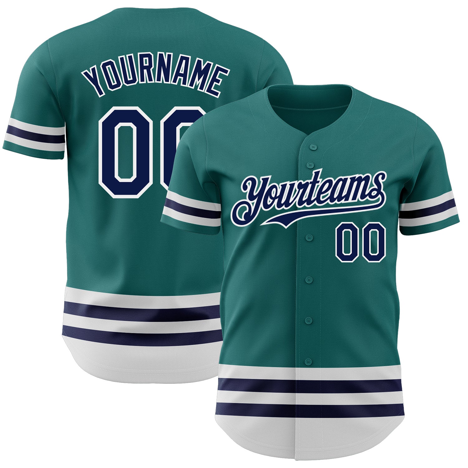 Custom Name and Number Authentic Baseball Jersey - Personalized Teal Navy White Line Design Personalized Teal Navy-White