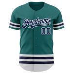 Custom Name and Number Authentic Baseball Jersey - Personalized Teal Navy White Line Design Personalized Teal Navy-White