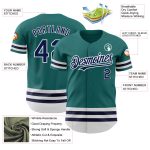 Custom Name and Number Authentic Baseball Jersey - Personalized Teal Navy White Line Design Personalized Teal Navy-White