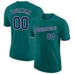 Custom Team Name and Number Teal Navy-White Performance T-Shirt - Personalized Athletic Shirt Personalized Teal Navy-White