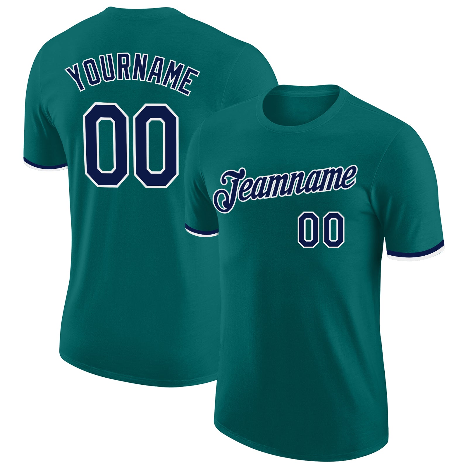 Custom Team Name and Number Teal Navy-White Performance T-Shirt - Personalized Athletic Shirt Personalized Teal Navy-White