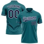Custom Name Number Personalized Teal Navy White Performance Golf Polo Shirt Personalized Teal Navy-White Performance Vapor