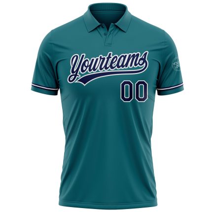 Custom Name Number Personalized Teal Navy White Performance Golf Polo Shirt Personalized Teal Navy-White Performance Vapor