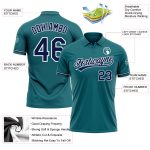 Custom Name Number Personalized Teal Navy White Performance Golf Polo Shirt Personalized Teal Navy-White Performance Vapor