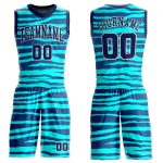 Custom Basketball Jersey with Name and Number - Teal Navy White Round Neck Sublimation Suit Personalized Teal Navy-White