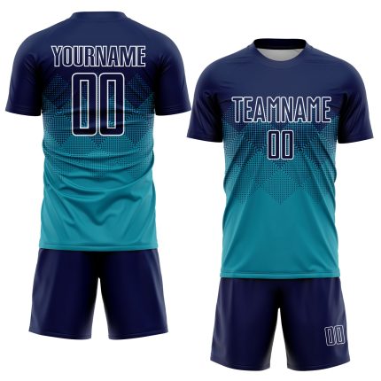 Custom Soccer Uniform Jersey - Personalized Teal Navy-White with Name and Number Personalized Teal Navy-White Sublimation