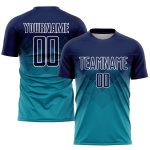 Custom Soccer Uniform Jersey - Personalized Teal Navy-White with Name and Number Personalized Teal Navy-White Sublimation
