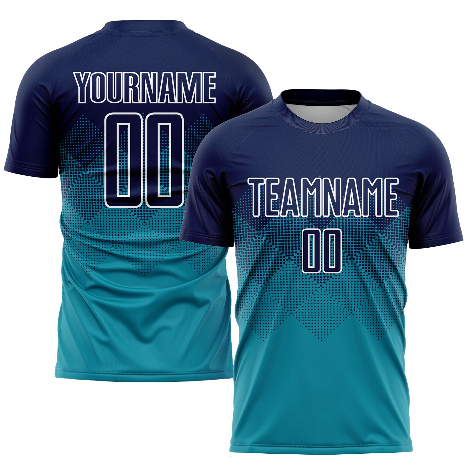 Custom Soccer Uniform Jersey - Personalized Teal Navy-White with Name and Number Personalized Teal Navy-White Sublimation