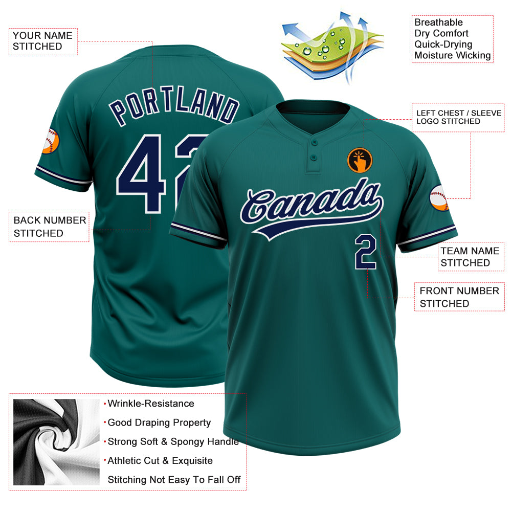 Personalized Teal Navy-White Two-Button Unisex Softball Jersey Personalized Unisex Softball Jersey in Teal Navy-White, Two-Button Design, Perfect for Teams and Fans Personalized Teal Navy-White - Image 3