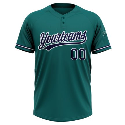Personalized Unisex Softball Jersey in Teal Navy-White, Two-Button Design, Perfect for Teams and Fans Personalized Teal Navy-White