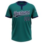 Custom Name Number Unisex Softball Jersey - Personalized Teal Navy White Two-Button Jersey Personalized Teal Navy-White Two-Button
