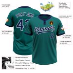Custom Name Number Unisex Softball Jersey - Personalized Teal Navy White Two-Button Jersey Personalized Teal Navy-White Two-Button