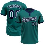Custom Name Number Unisex Softball Jersey - Personalized Teal Navy White Two-Button Jersey Personalized Teal Navy-White Two-Button