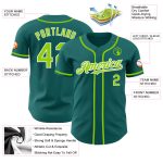 Custom Team Baseball Jersey with Personalized Name and Number - Teal Neon Green and White Authentic Design Personalized Teal