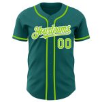 Custom Team Baseball Jersey with Personalized Name and Number - Teal Neon Green and White Authentic Design Personalized Teal