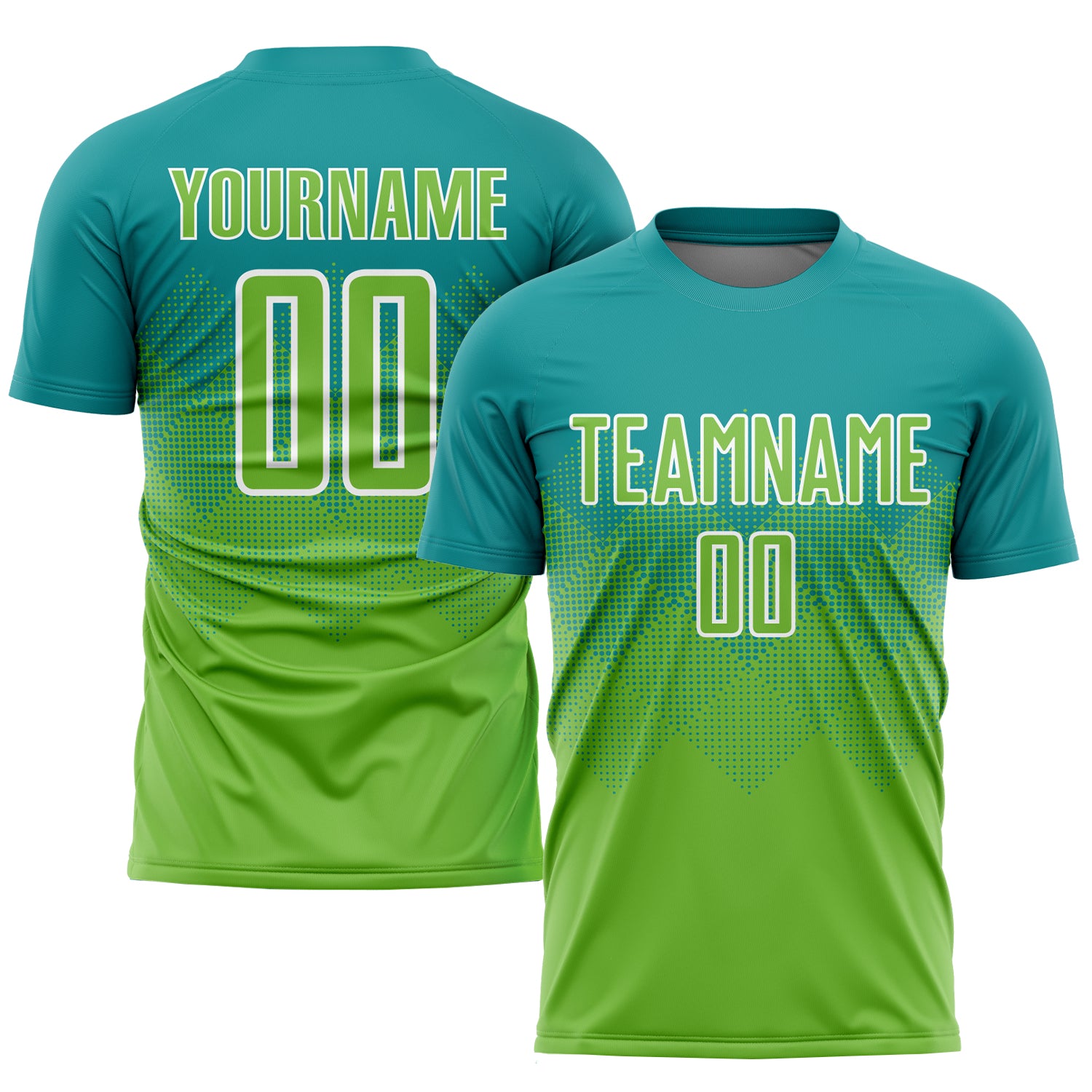 Custom Soccer Jersey with Personalized Name and Number - Teal Neon Green-White Sublimation Team Uniform Personalized Teal