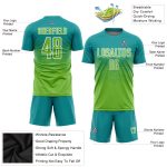 Custom Soccer Jersey with Personalized Name and Number - Teal Neon Green-White Sublimation Team Uniform Personalized Teal