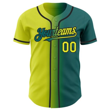 Custom Team Name and Number Baseball Jersey - Personalized Teal Neon Yellow Black Gradient Fashion Design Personalized Teal