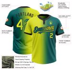 Custom Softball Jersey with Personalized Name & Number, Teal Neon Yellow-Black Gradient, Unisex, Two-Button Design Personalized