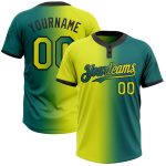 Custom Softball Jersey with Personalized Name & Number, Teal Neon Yellow-Black Gradient, Unisex, Two-Button Design Personalized