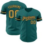 Custom Name Number Authentic Baseball Jersey Teal Old Gold and Black - Personalized Team Jersey Personalized Teal Old Gold-Black