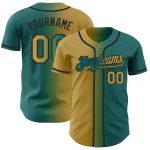 Custom Gradient Baseball Jersey - Teal Old Gold-Black, Personalized Name & Number Personalized Teal Old Gold-Black Authentic