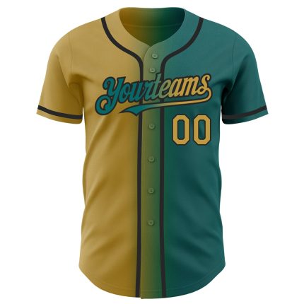 Custom Gradient Baseball Jersey - Teal Old Gold-Black, Personalized Name & Number Personalized Teal Old Gold-Black Authentic
