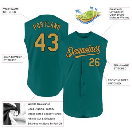 Custom Name and Number Teal Old Gold-Black Sleeveless Baseball Jersey - Personalized Team Jersey Personalized Teal Old Gold-Black