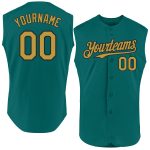 Custom Name and Number Teal Old Gold-Black Sleeveless Baseball Jersey - Personalized Team Jersey Personalized Teal Old Gold-Black