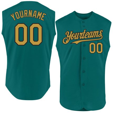 Custom Name and Number Teal Old Gold-Black Sleeveless Baseball Jersey - Personalized Team Jersey Personalized Teal Old Gold-Black