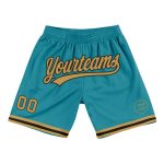 Custom Name Number Teal Gold Black Authentic Throwback Basketball Shorts - Personalized Team Gear Personalized Teal Old Gold-Black