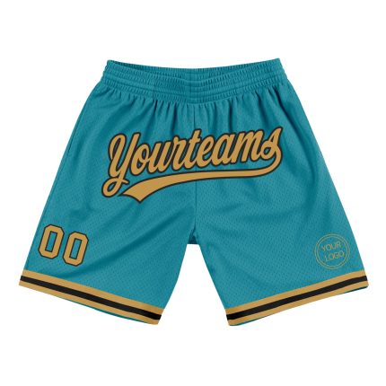 Custom Name Number Teal Gold Black Authentic Throwback Basketball Shorts - Personalized Team Gear Personalized Teal Old Gold-Black