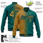 Custom Team Name and Number Teal Old Gold Black Gradient Bomber Varsity Letterman Fashion Jacket Personalized Teal Old Gold-Black