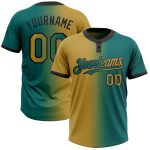 Custom Two-Button Softball Jersey Unisex with Personalized Name & Number - Teal Old Gold-Black Gradient Design Personalized