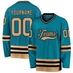 Custom Teal and Old Gold-Black Hockey Jersey with Personalized Name and Number - Team Apparel Personalized Teal Old Gold-Black