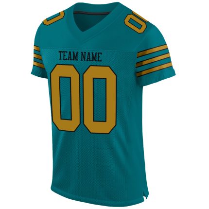Personalized Teal Black Gold Authentic Football Jersey - Custom Mesh Sportswear Personalized Teal Old Gold-Black Mesh Authentic