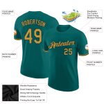 Custom Teal Old Gold Black Performance T-Shirt with Team Name and Number - Personalized Sportswear Personalized Teal Old