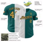 Custom Name and Number Baseball Jersey, Teal Old Gold Black Pinstripe, Authentic Split Design, Personalized Fashion Jersey