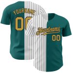 Custom Name and Number Baseball Jersey, Teal Old Gold Black Pinstripe, Authentic Split Design, Personalized Fashion Jersey