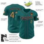 Custom Name and Number Authentic Baseball Jersey in Teal and Old Gold-Navy - Personalized Team Apparel Personalized Teal