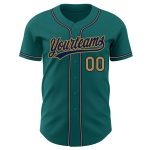 Custom Name and Number Authentic Baseball Jersey in Teal and Old Gold-Navy - Personalized Team Apparel Personalized Teal