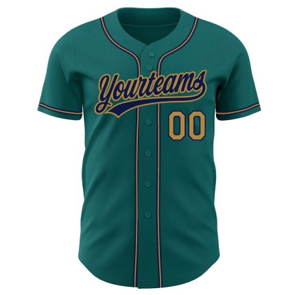 Custom Name and Number Authentic Baseball Jersey in Teal and Old Gold-Navy - Personalized Team Apparel Personalized Teal