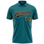 Custom Name and Number Teal Old Gold Navy Performance Golf Polo Shirt - Personalized Team Apparel Personalized Teal Old Gold-Navy