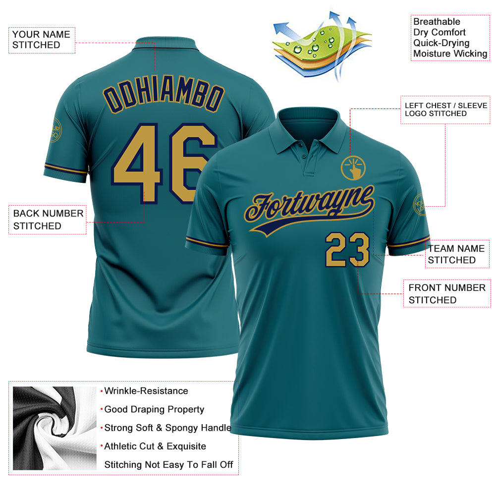 Personalized Teal Old Gold-Navy Performance Vapor Golf Polo Shirt Team Custom Name and Number Custom Name and Number Teal Old Gold Navy Performance Golf Polo Shirt - Personalized Team Apparel Personalized Teal Old Gold-Navy - Image 3