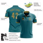 Custom Performance Golf Polo Shirt - Personalized Teal and Old Gold with Team Name and Number Personalized Teal Old Gold