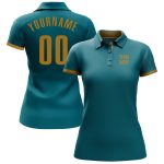 Custom Performance Golf Polo Shirt - Personalized Teal and Old Gold with Team Name and Number Personalized Teal Old Gold