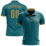 Custom Performance Golf Polo Shirt - Personalized Teal and Old Gold with Team Name and Number Personalized Teal Old Gold