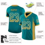 Custom Football Jersey - Personalized Teal Old Gold-White Mesh with Name and Number - Drift Style Personalized Teal Old Gold-White