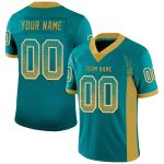 Custom Football Jersey - Personalized Teal Old Gold-White Mesh with Name and Number - Drift Style Personalized Teal Old Gold-White